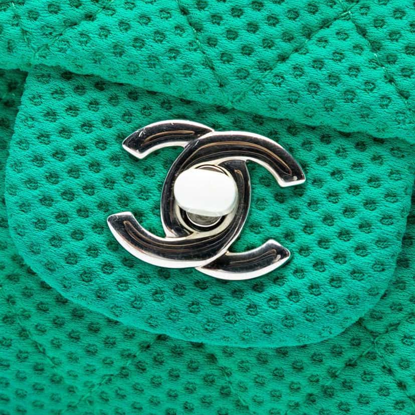 Chanel Medium Classic Mesh Single Flap Green Polyester Good condition - Box View