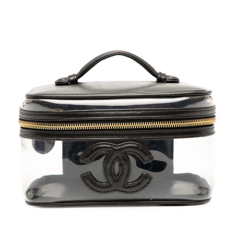 Chanel CC Vinyl and Calfskin Vanity Case White Good condition - Front View