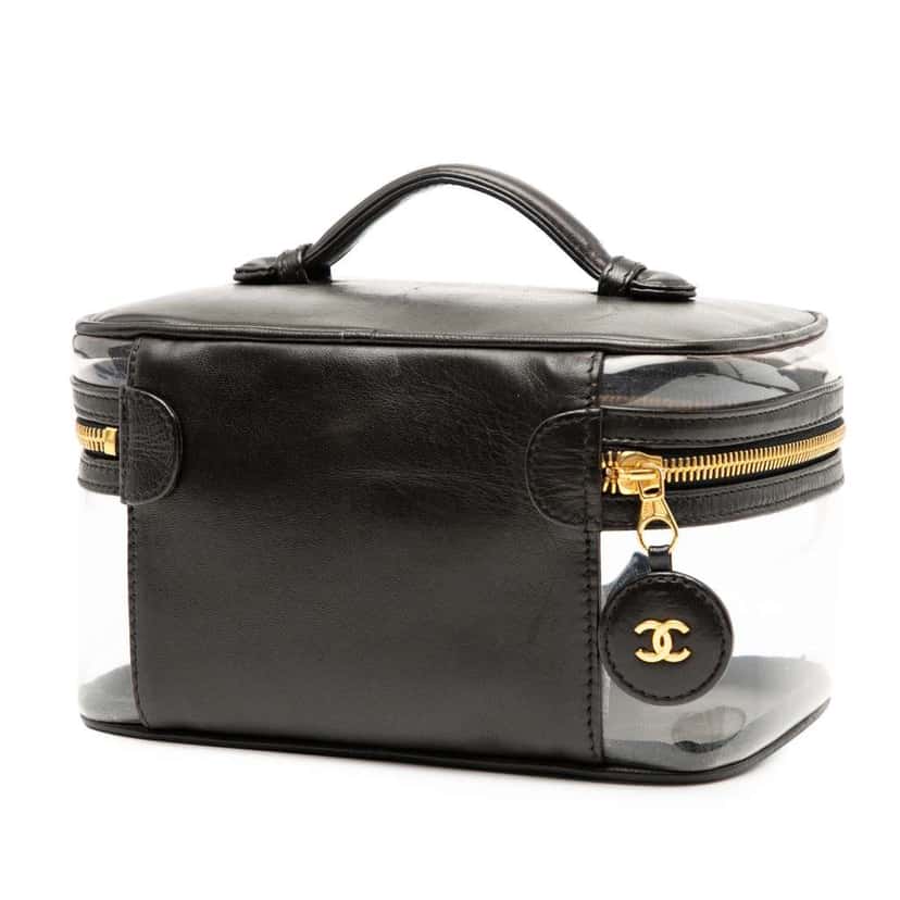 Chanel CC Vinyl and Calfskin Vanity Case White Good condition - Back View