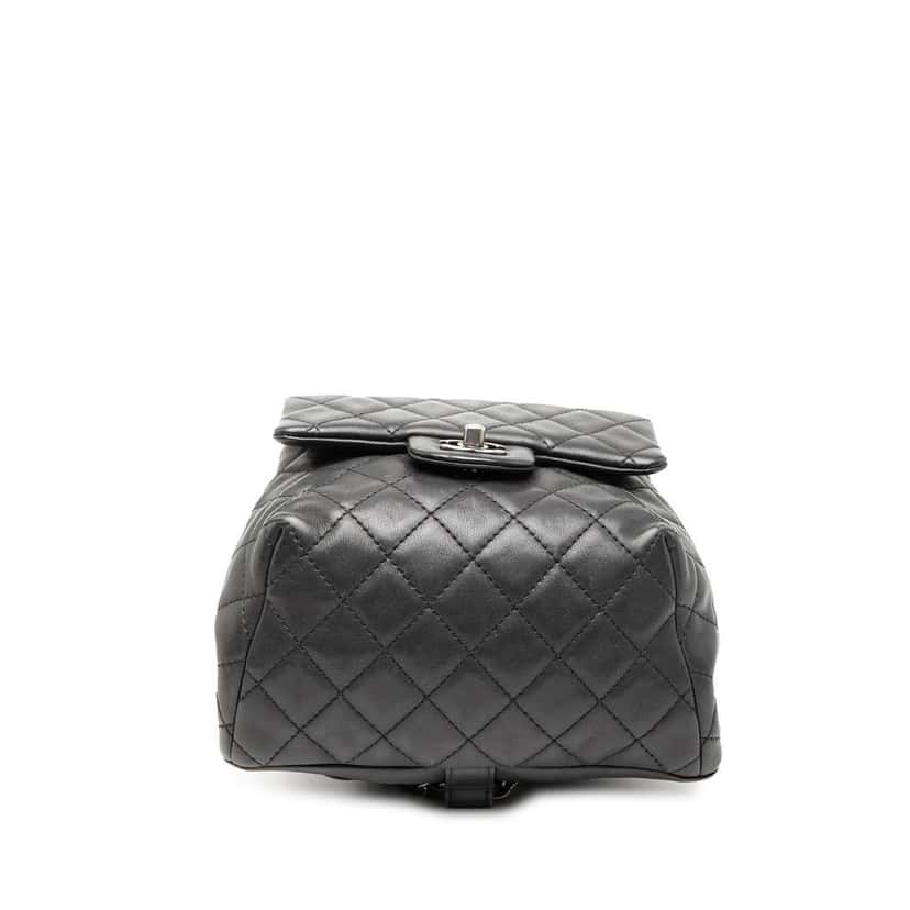 Chanel Small CC Calfskin Drawstring Flap Backpack Black Leather Very good condition - Inside View
