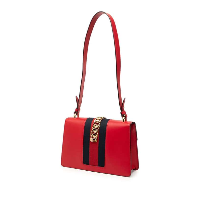 Gucci Small Leather Sylvie Web Satchel Red Leather Good condition - Back View