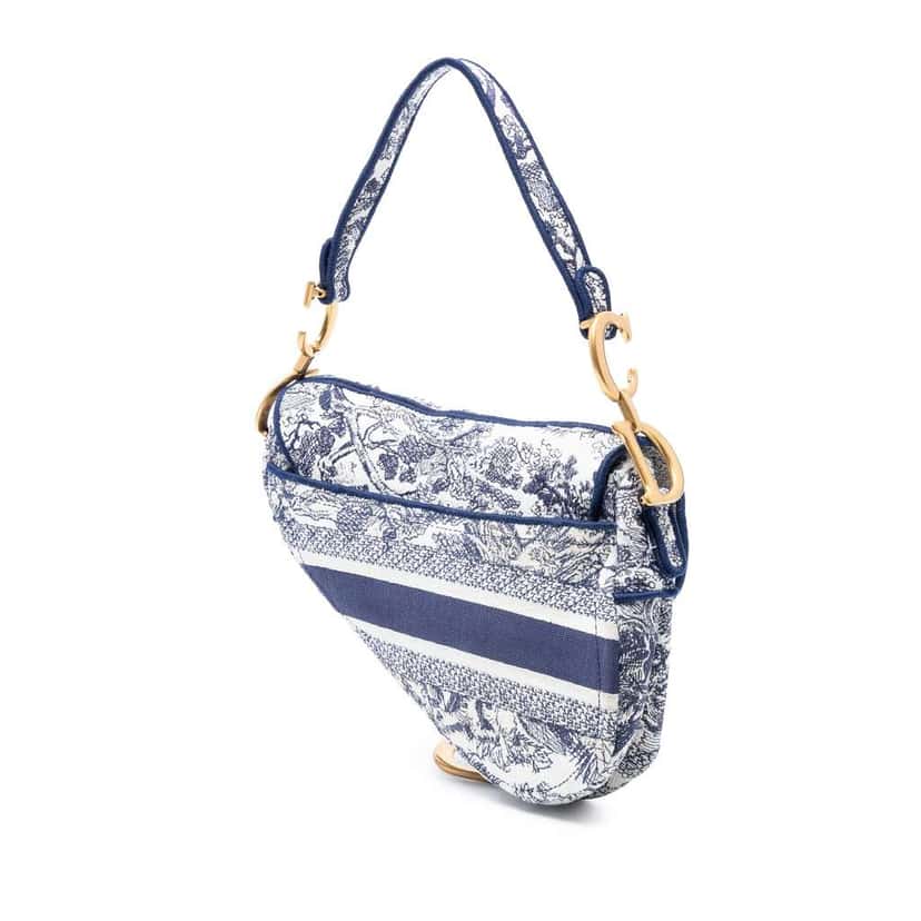 Dior Canvas Embroidered Toile de Jouy Saddle Bag Blue Canvas Good condition - Back View