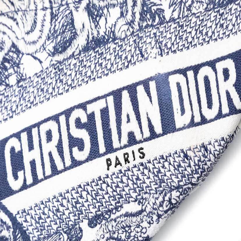 Dior Canvas Embroidered Toile de Jouy Saddle Bag Blue Canvas Good condition - Box View