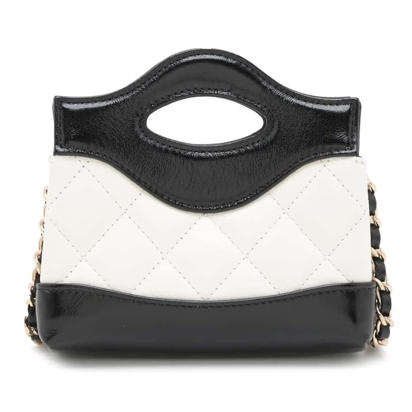 Chanel Nano Bicolor Quilted Shiny Lambskin 31 Clutch With Chain White Leather Good condition - Back View