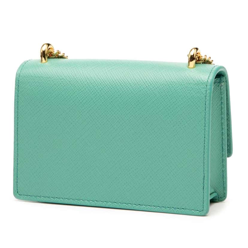 Prada Saffiano Lux Card Holder on Chain Blue Leather Good condition - Back View