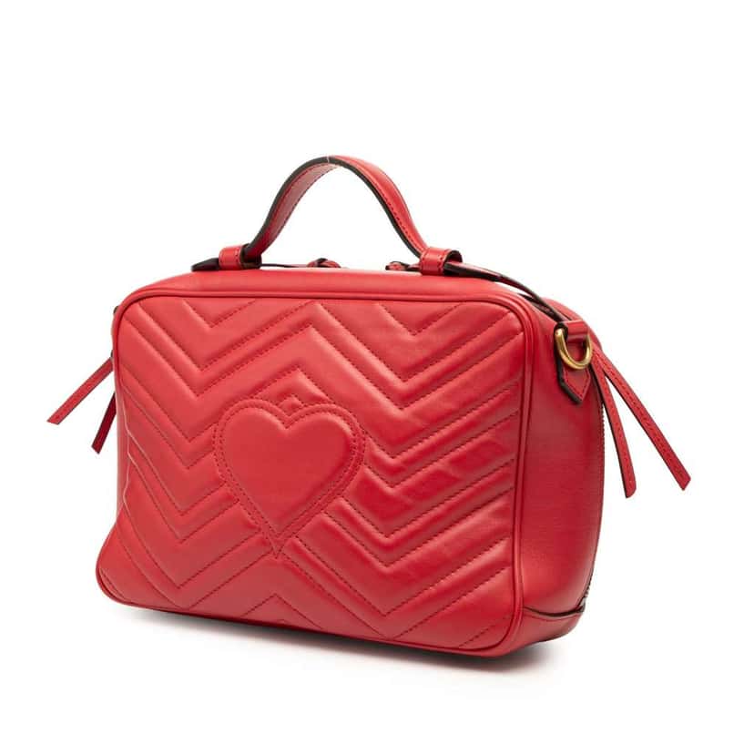 Gucci Small GG Marmont Matelasse Leather Sylvie Top Handle Satchel Red Leather Good condition - Back View