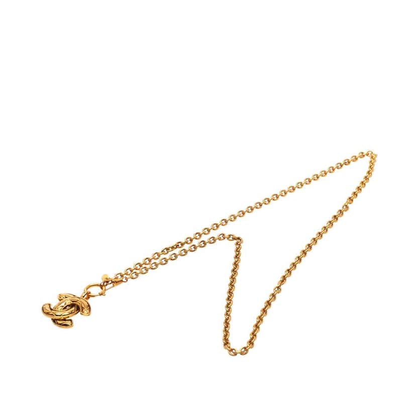 Chanel Gold Plated Quilted CC Pendant Necklace Gold Metal Good condition - Front View