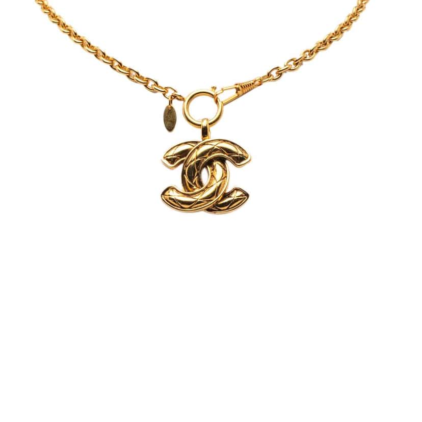 Chanel Gold Plated Quilted CC Pendant Necklace Gold Metal Good condition - Back View