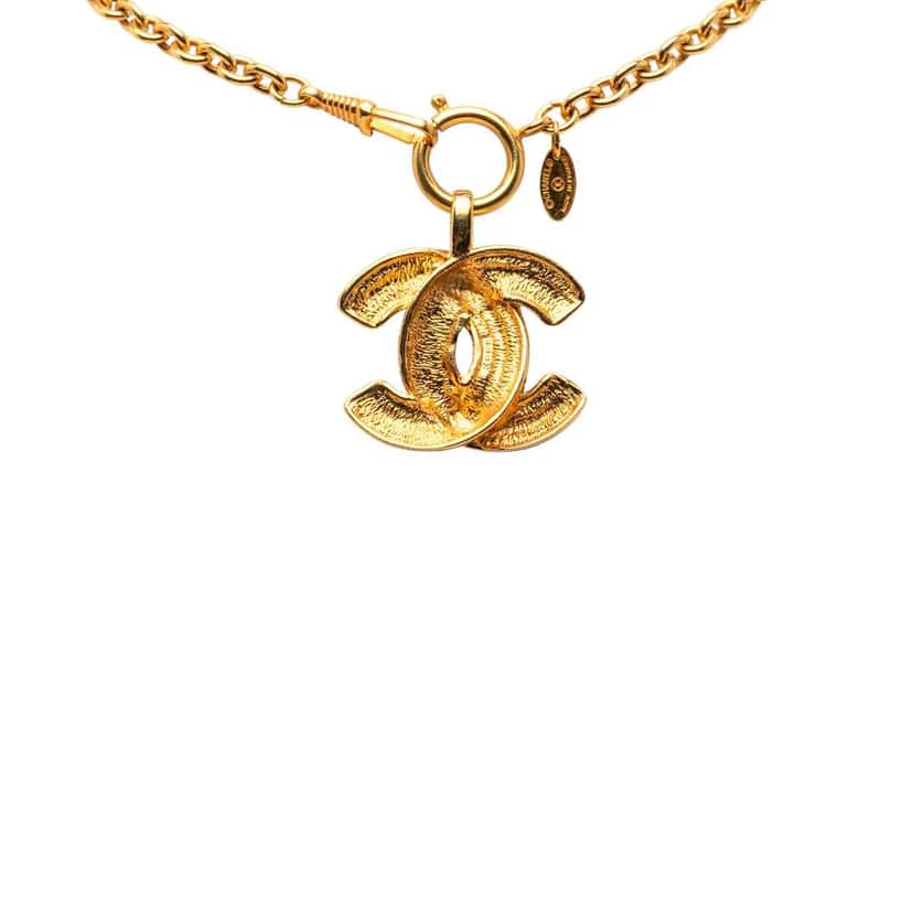 Chanel Gold Plated Quilted CC Pendant Necklace Gold Metal Good condition - Inside View