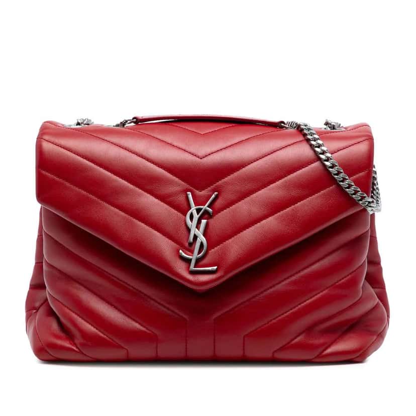 Saint Laurent Medium Leather Monogram Matelasse LouLou Bag Red Leather Good condition - Front View