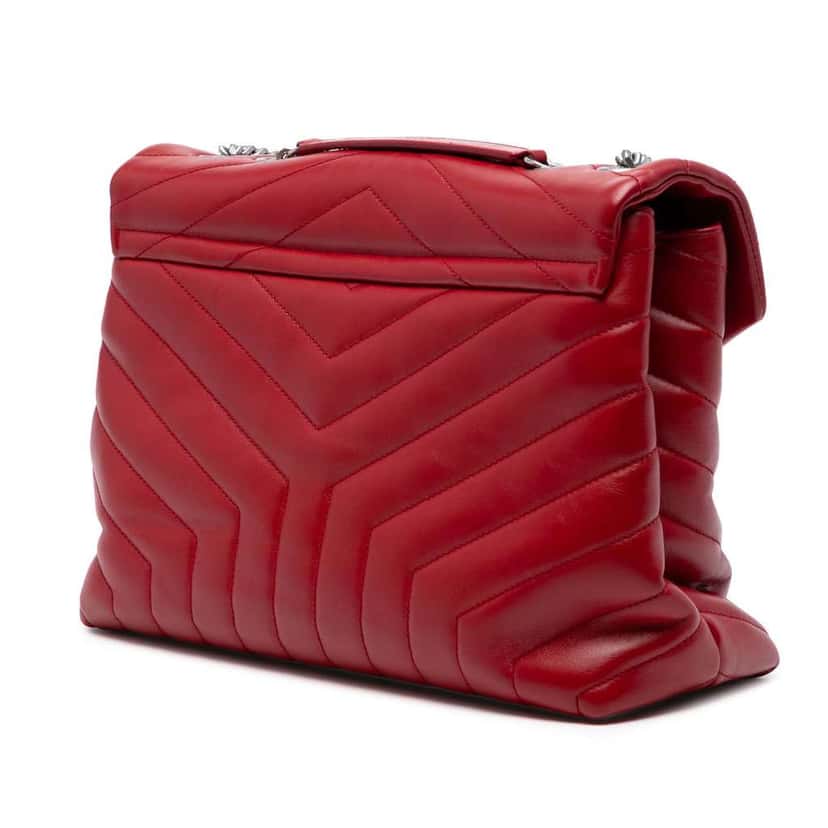 Saint Laurent Medium Leather Monogram Matelasse LouLou Bag Red Leather Good condition - Back View