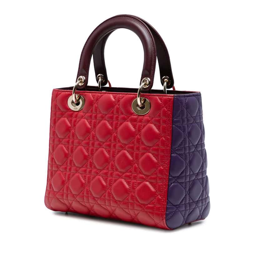 Dior Medium Tricolor Lambskin Cannage Lady Dior Red Leather Good condition - Back View