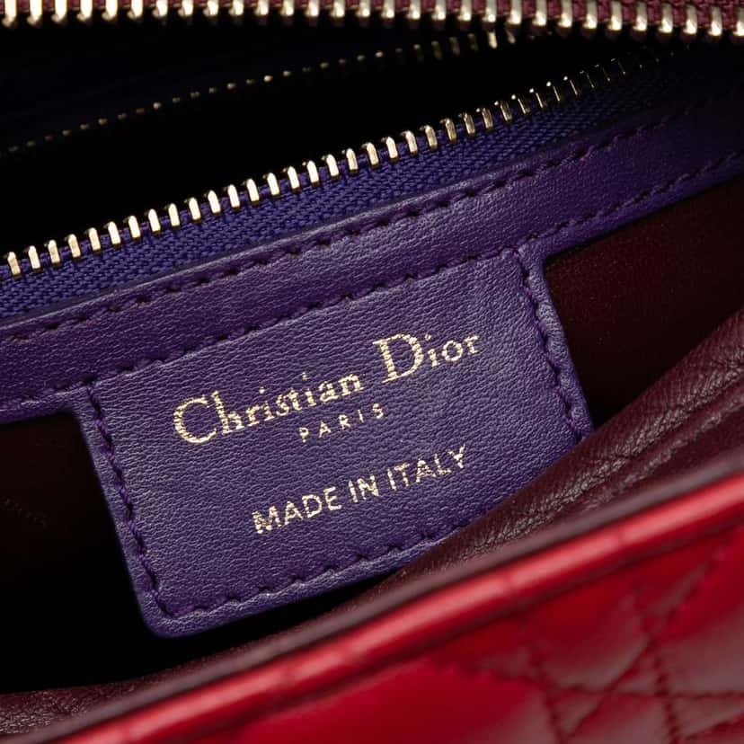 Dior Medium Tricolor Lambskin Cannage Lady Dior Red Leather Good condition - Box View