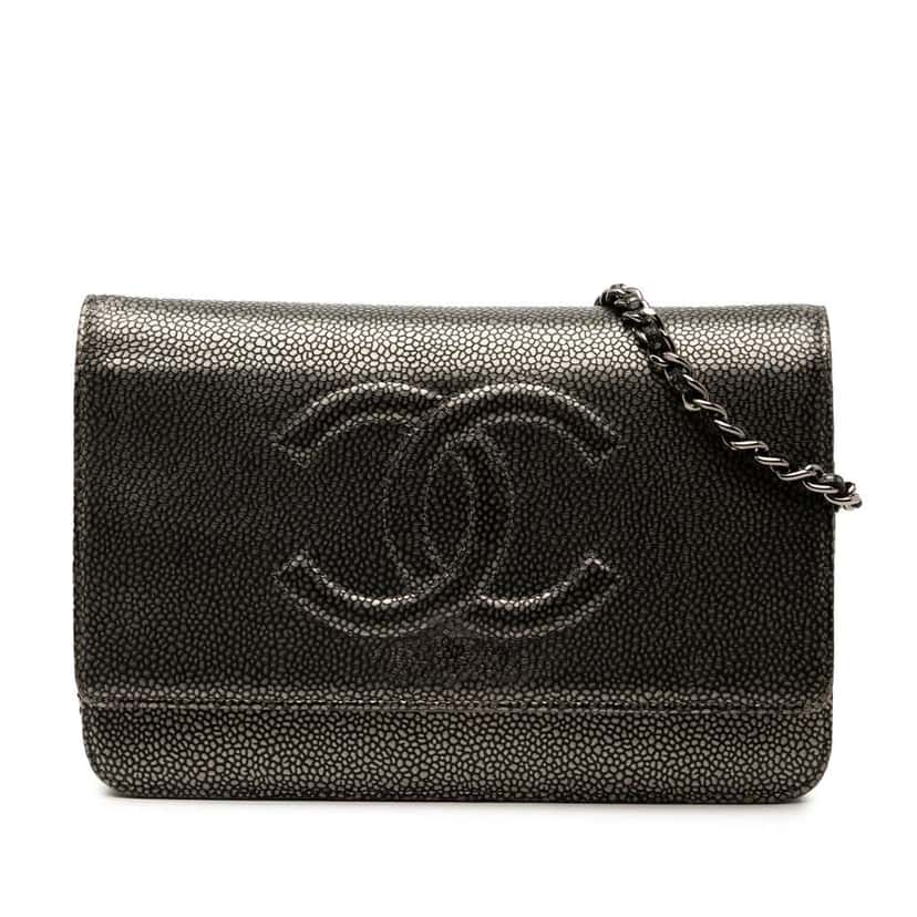 Chanel CC Metallic Caviar Wallet on Chain Black Leather Good condition - Front View