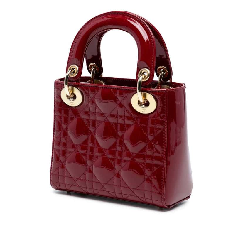 Dior Mini Patent Cannage Lady Dior Red Leather Good condition - Back View