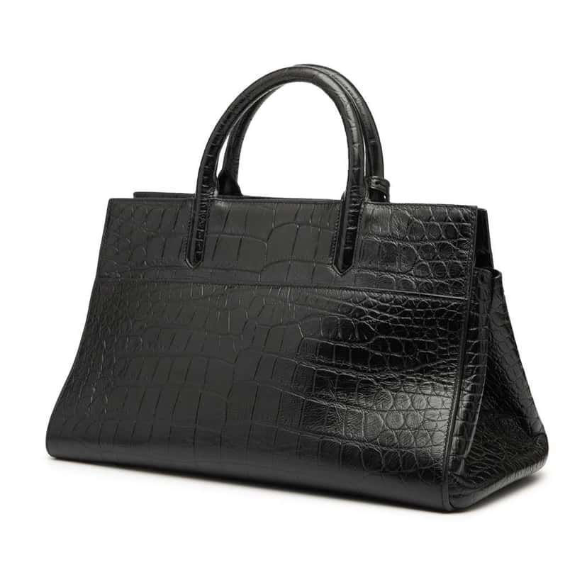 Saint Laurent Small Croc Embossed Calfskin Cabas Rive Gauche Satchel Black Leather Good condition - Back View