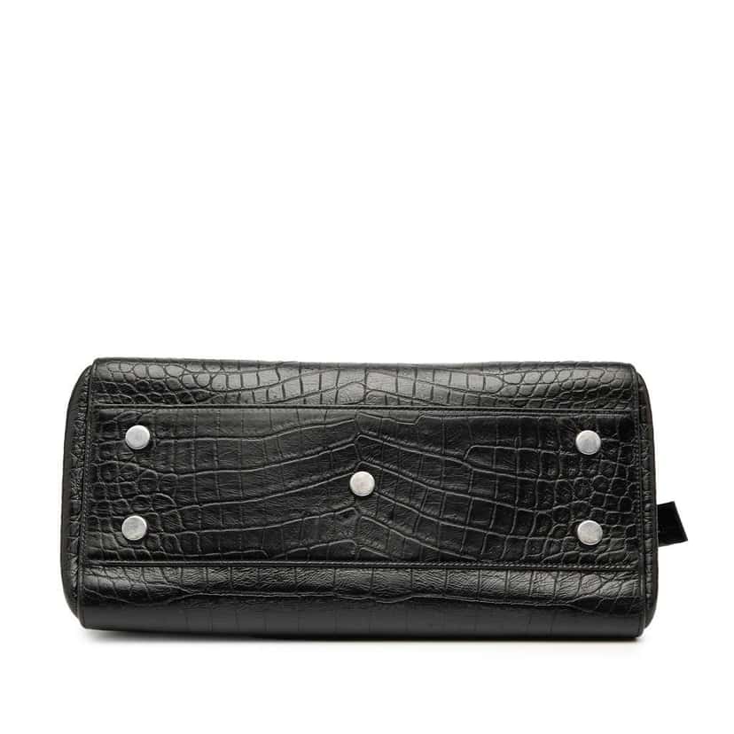 Saint Laurent Small Croc Embossed Calfskin Cabas Rive Gauche Satchel Black Leather Good condition - Inside View