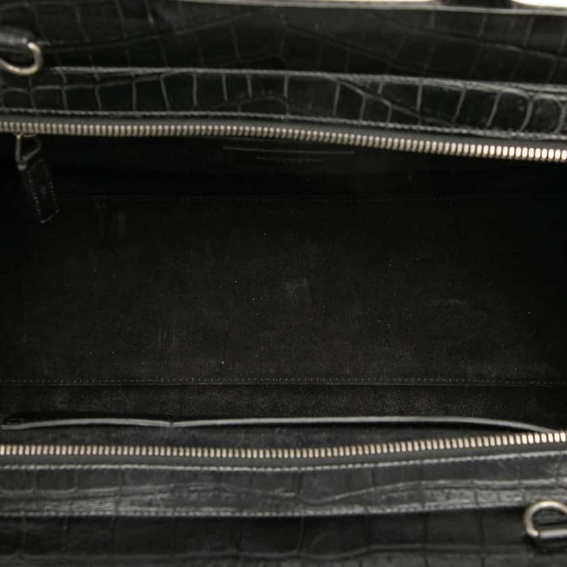 Saint Laurent Small Croc Embossed Calfskin Cabas Rive Gauche Satchel Black Leather Good condition - Model View