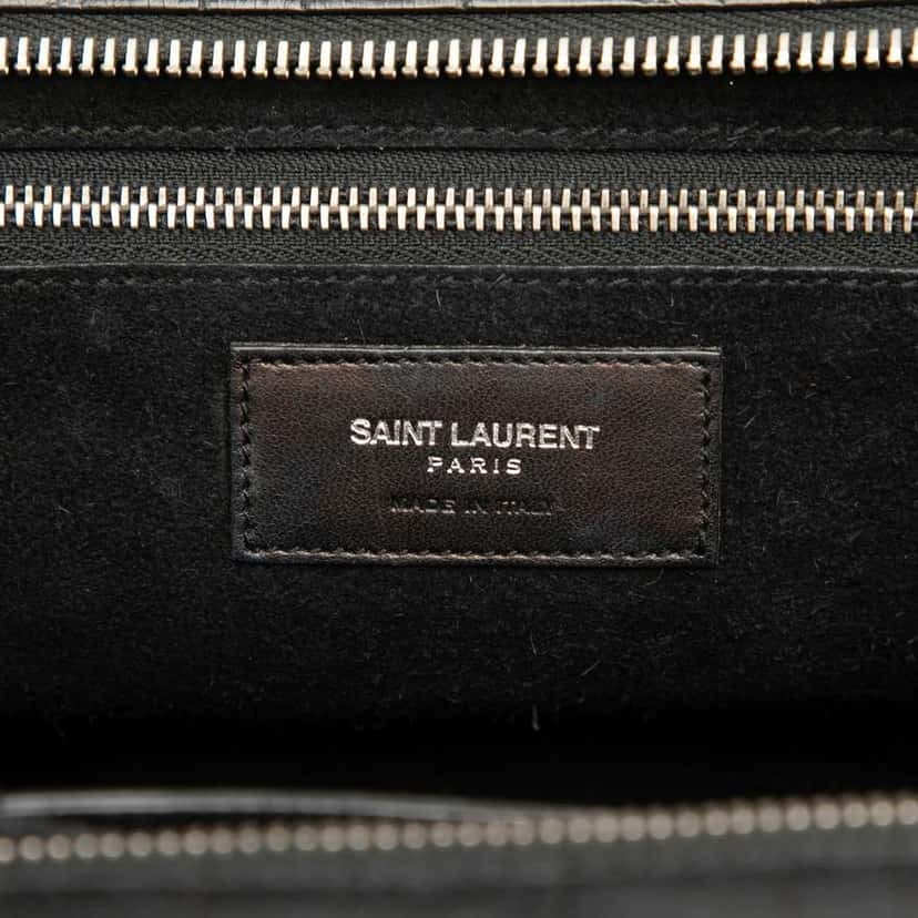 Saint Laurent Small Croc Embossed Calfskin Cabas Rive Gauche Satchel Black Leather Good condition - Box View