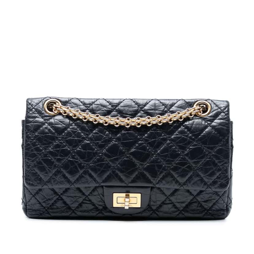 Chanel Reissue 2.55 Quilted Aged Calfskin Double Flap 225 Black Leather Good condition - Front View