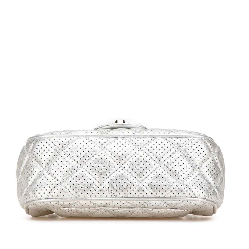 Chanel Mini Perforated Lambskin Punch Flap Silver Leather Very good condition - Inside View