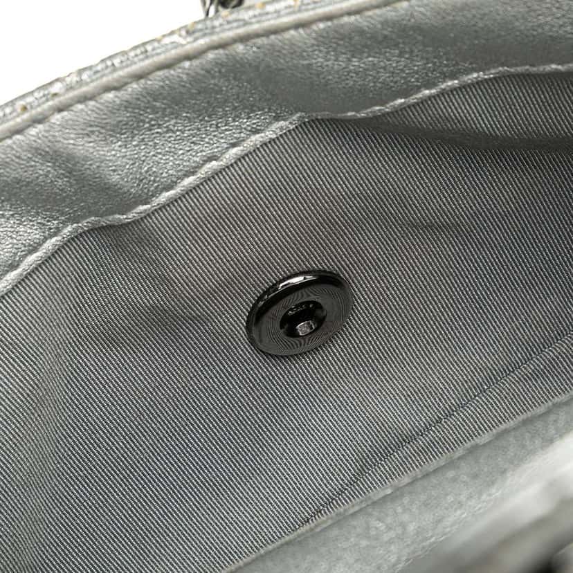 Chanel Mini Perforated Lambskin Punch Flap Silver Leather Very good condition - Box View