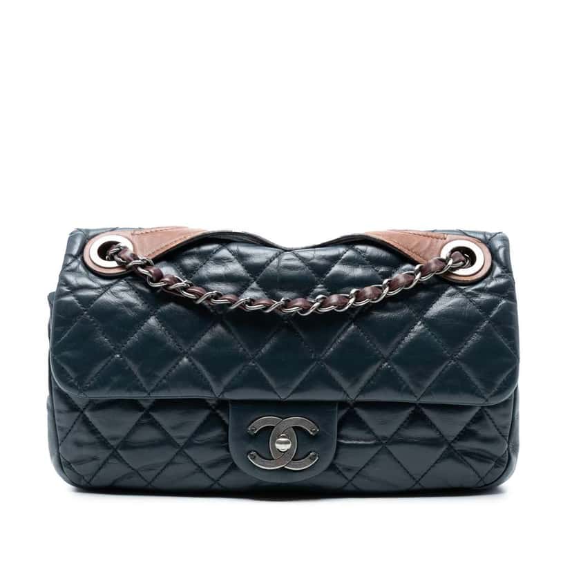 Chanel Medium Iridescent Calfskin In The Mix Flap Blue Leather Good condition - Front View