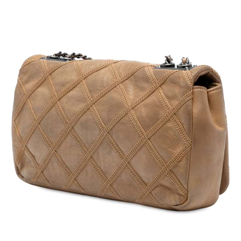 Chanel CC Aged Calfskin Diamond Stitch Flap Brown Leather Good condition - Back View