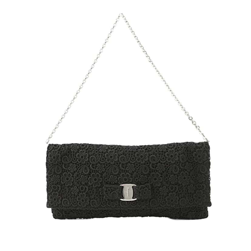 Salvatore Ferragamo Lace Vara Flap Crossbody Black Good condition - Front View