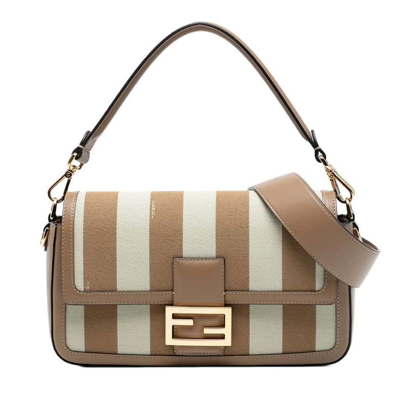 Fendi Pequin Canvas Baguette Satchel Brown Canvas Good condition - Front View