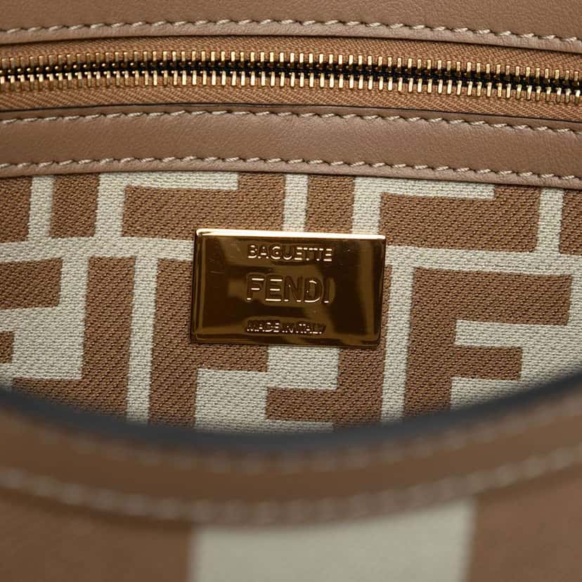 Fendi Pequin Canvas Baguette Satchel Brown Canvas Good condition - Box View