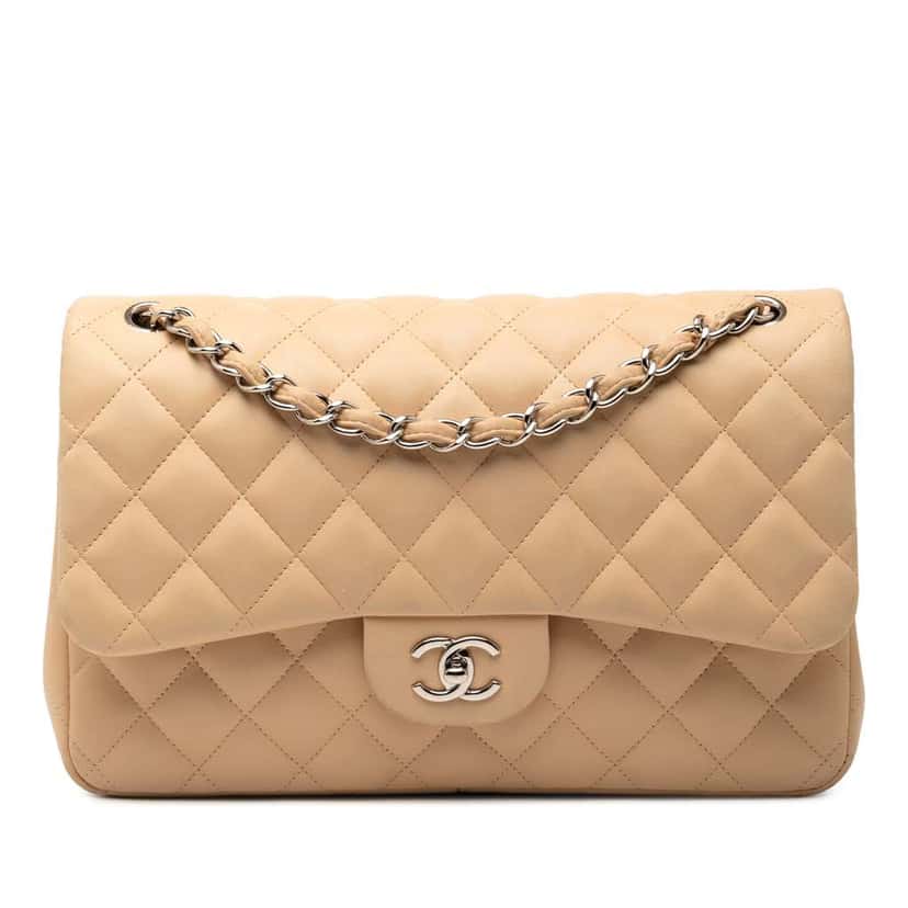 Chanel Jumbo Classic Lambskin Double Flap Brown Leather Very good condition - Front View