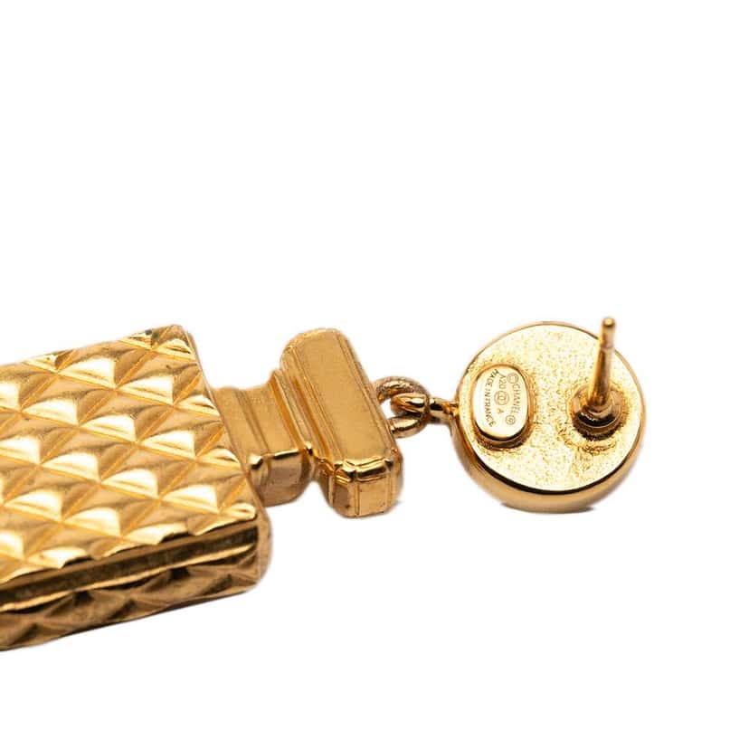 Chanel Gold Plated Faux Pearl and Strass CC Perfume Bottle Drop Earrings Gold Metal Good condition - Inside View