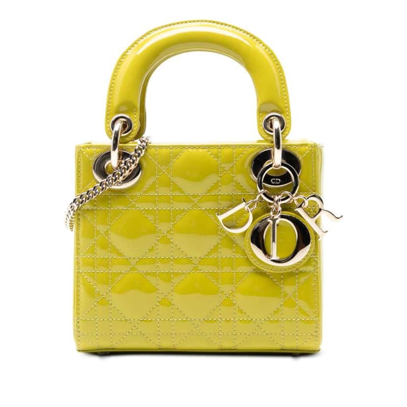 Dior Mini Patent Cannage Lady Dior Yellow Leather Good condition - Front View
