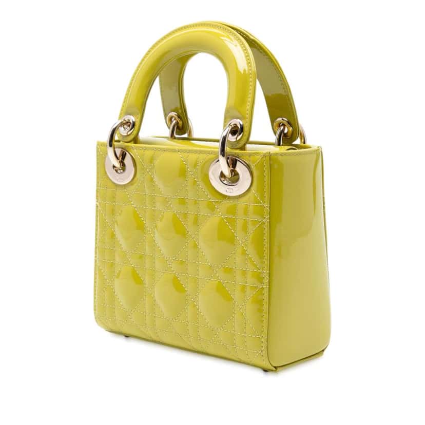 Dior Mini Patent Cannage Lady Dior Yellow Leather Good condition - Back View