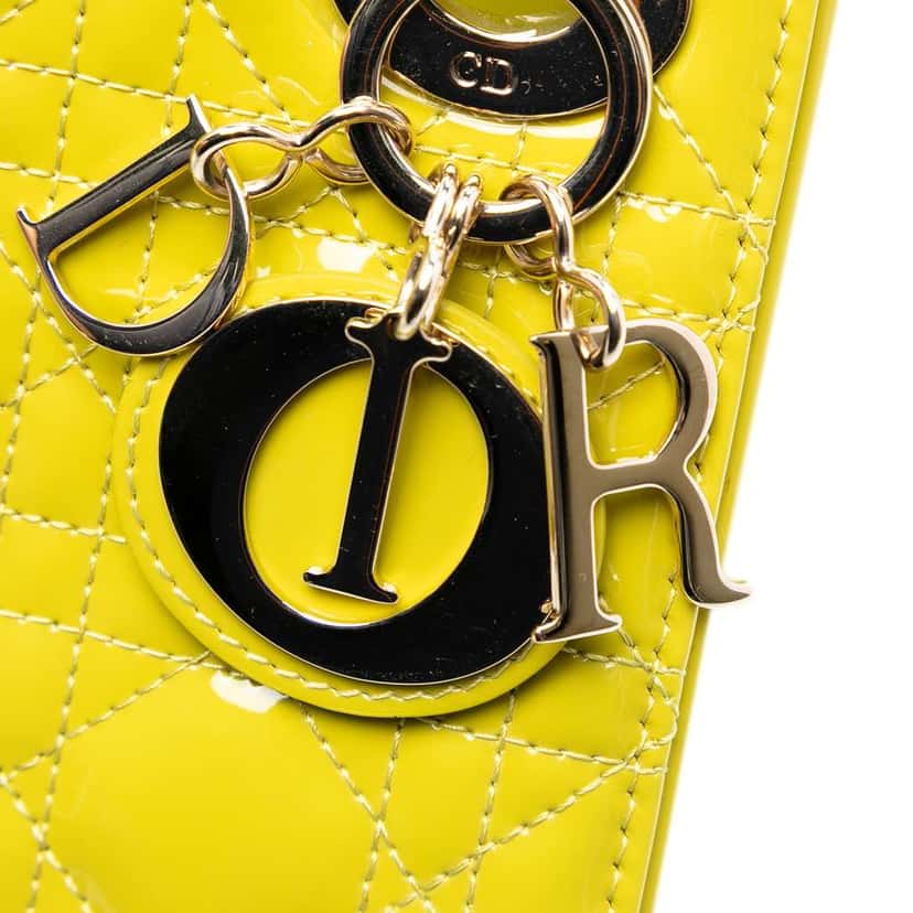 Dior Mini Patent Cannage Lady Dior Yellow Leather Good condition - Box View