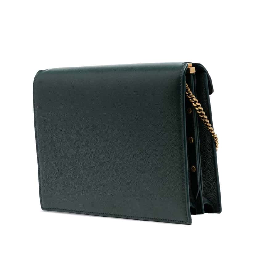 Saint Laurent Grain De Poudre Monogram Cassandra Clasp Bag Green Leather Good condition - Back View