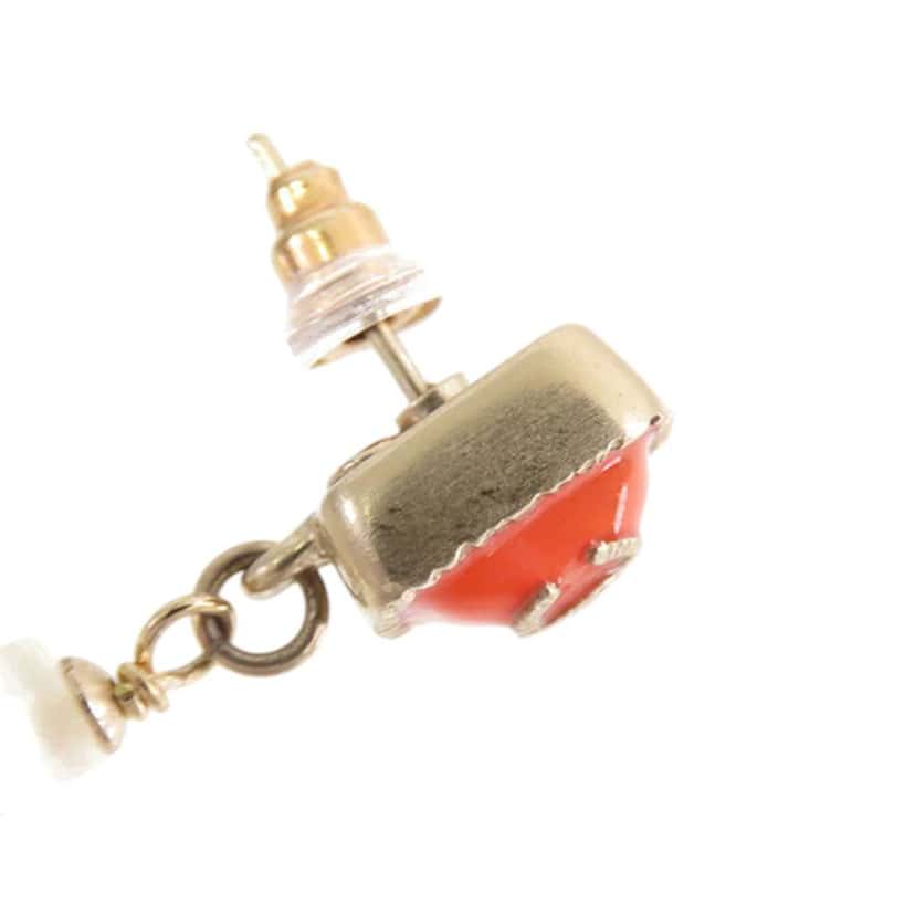 Chanel Gold Plated Enamel Faux Pearl Drop Earrings Gold Metal Good condition - Model View