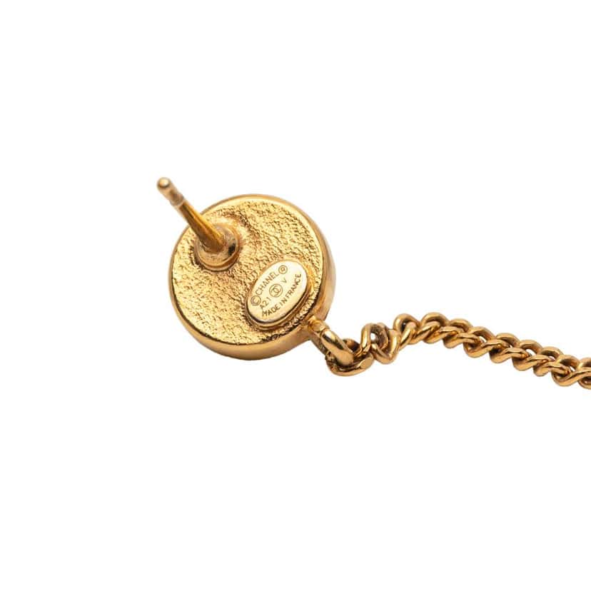Chanel CC Gold Plated Faux Pearl and Rhinestones Perfume Bottle Chain Drop Earrings Gold Metal Good condition - Inside View