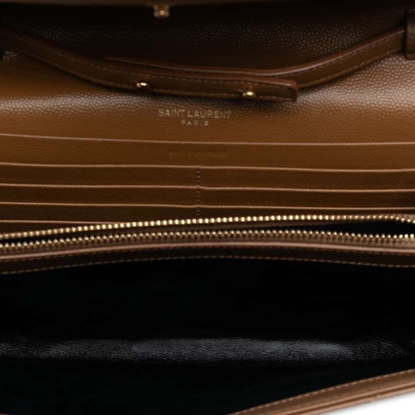 Saint Laurent Grain De Poudre Matelasse Chevron Monogram Chain Wallet Brown Leather Good condition - Model View
