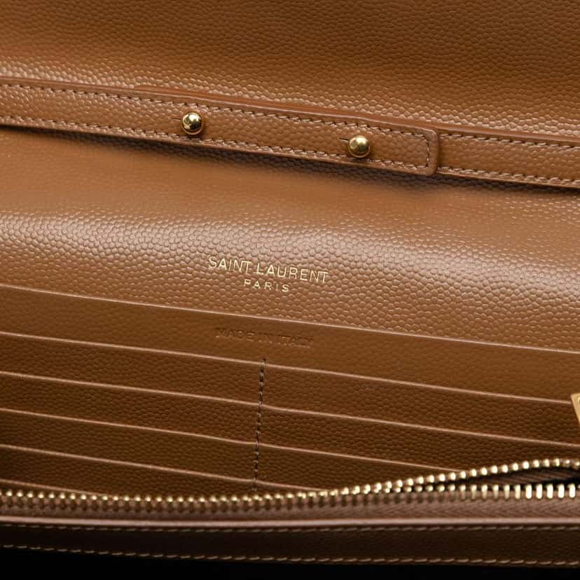 Saint Laurent Grain De Poudre Matelasse Chevron Monogram Chain Wallet Brown Leather Good condition - Box View