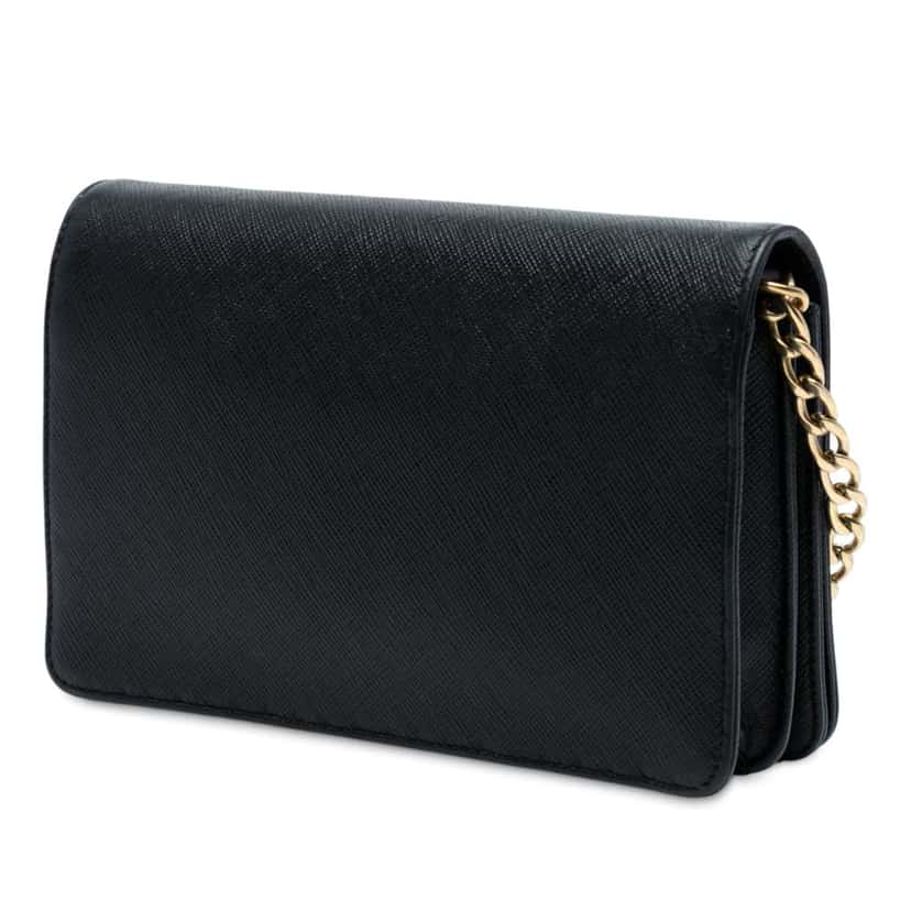 Prada Saffiano Wallet On Chain Black Leather Good condition - Back View