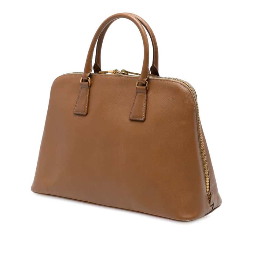 Prada Large Saffiano Lux Promenade Satchel Brown Leather Good condition - Back View