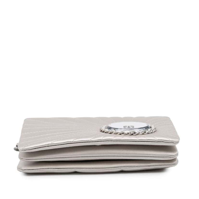 Chanel Satin Embellished Mirror Flap with Chain Silver Satin Good condition - Inside View