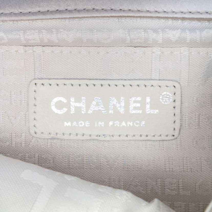 Chanel Satin Embellished Mirror Flap with Chain Silver Satin Good condition - Box View
