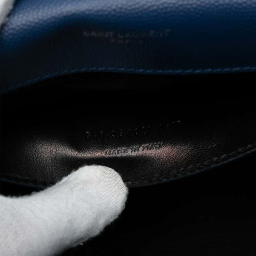 Saint Laurent Medium Grain De Poudre Monogram Kate Crossbody Blue Leather Good condition - Box View