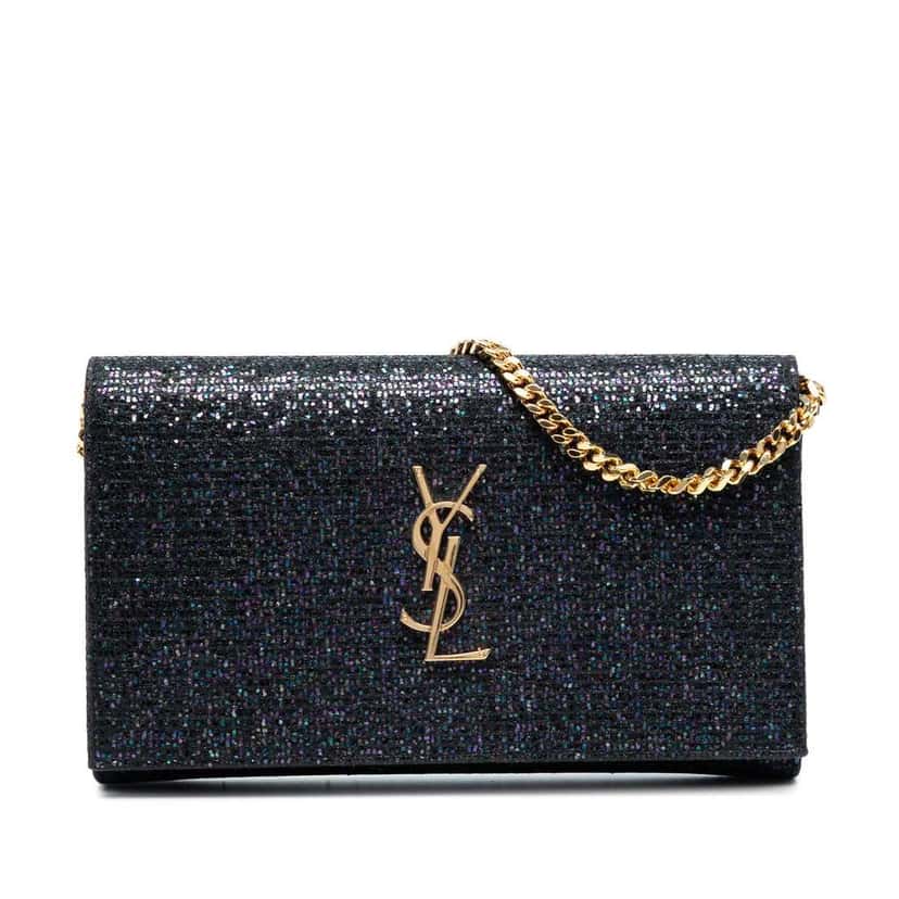 Saint Laurent Glitter Monogram Kate Wallet on Chain Black Polyester Good condition - Front View