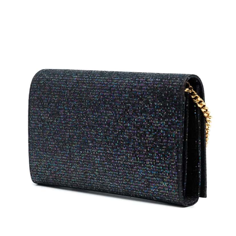 Saint Laurent Glitter Monogram Kate Wallet on Chain Black Polyester Good condition - Back View