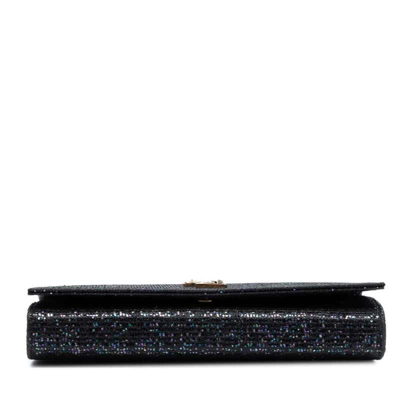 Saint Laurent Glitter Monogram Kate Wallet on Chain Black Polyester Good condition - Inside View