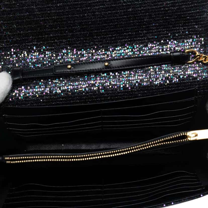 Saint Laurent Glitter Monogram Kate Wallet on Chain Black Polyester Good condition - Box View